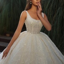 Crystal beige sleeveless women's gown, elegant evening dress with square neckline, spaghetti straps, and vintage lace detailing.